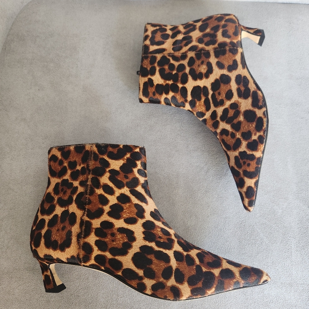 Gianni Bini Ankle Boots 6.5 Brown Leopard Leather Georgina Pointy Kitten New$140